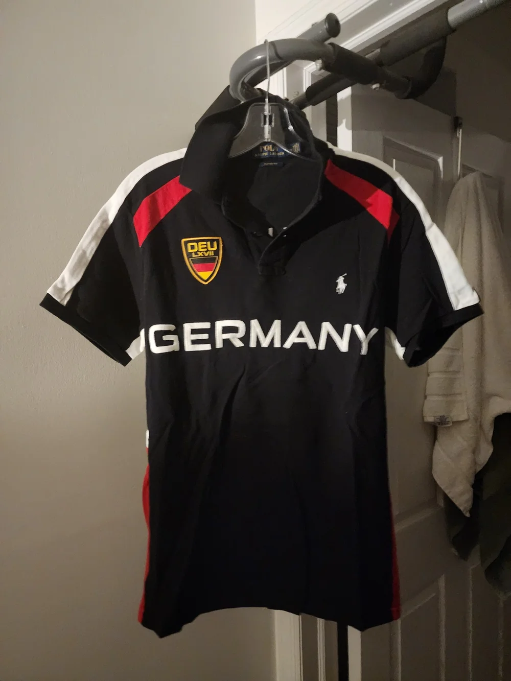 Ralph Lauren Black Polo with Red and White Panels - Germany Crest